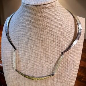 Delphine Nardin Paris Modernist Collar Necklace Hammered Metal Plastic